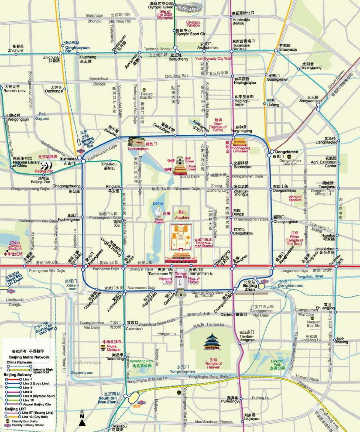 نقشه مترو پکن نقشه با جاذبه های گردشگری